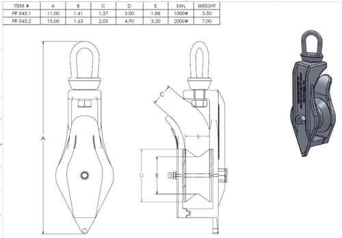 Fraiser Open Face Pulley Block